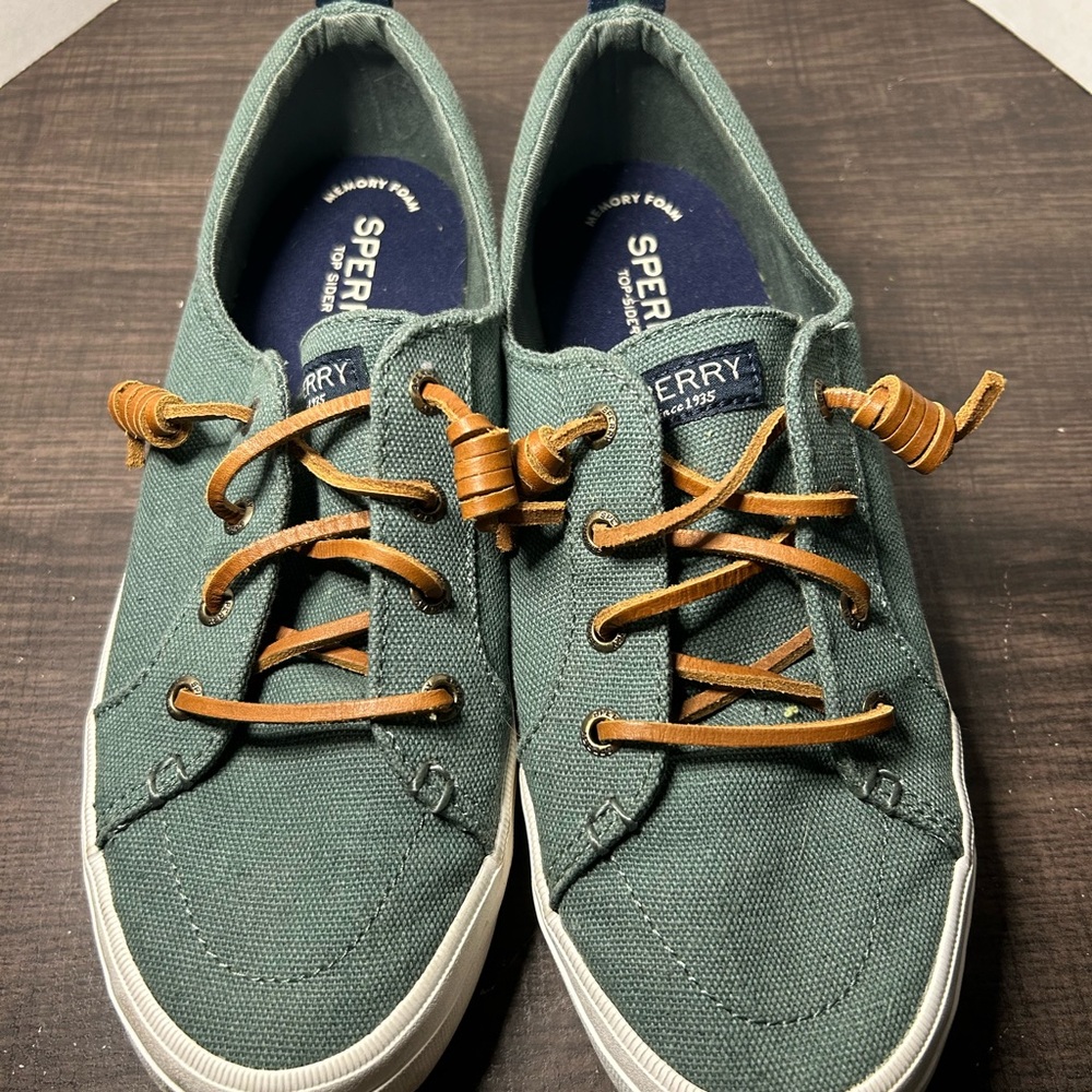 Sherry Green Canvas Shoes with Navy Insole